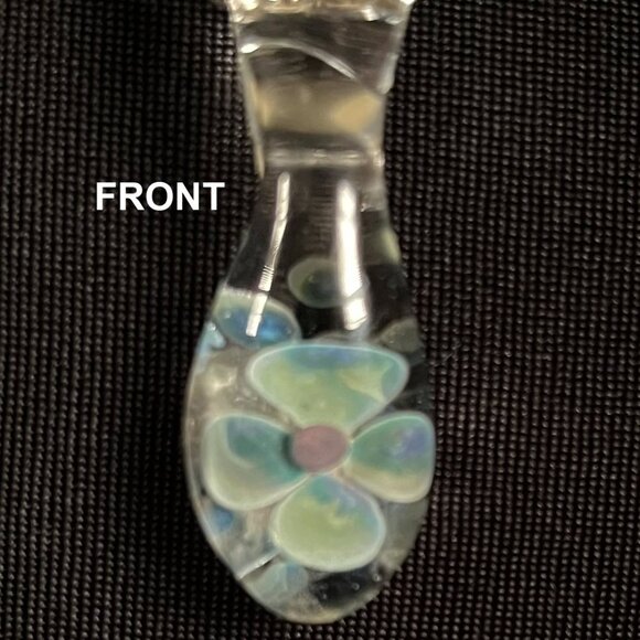 Vintage Art Glass 3D Blue Flower Pendant on Sterling Silver Chain - Picture 2 of 8